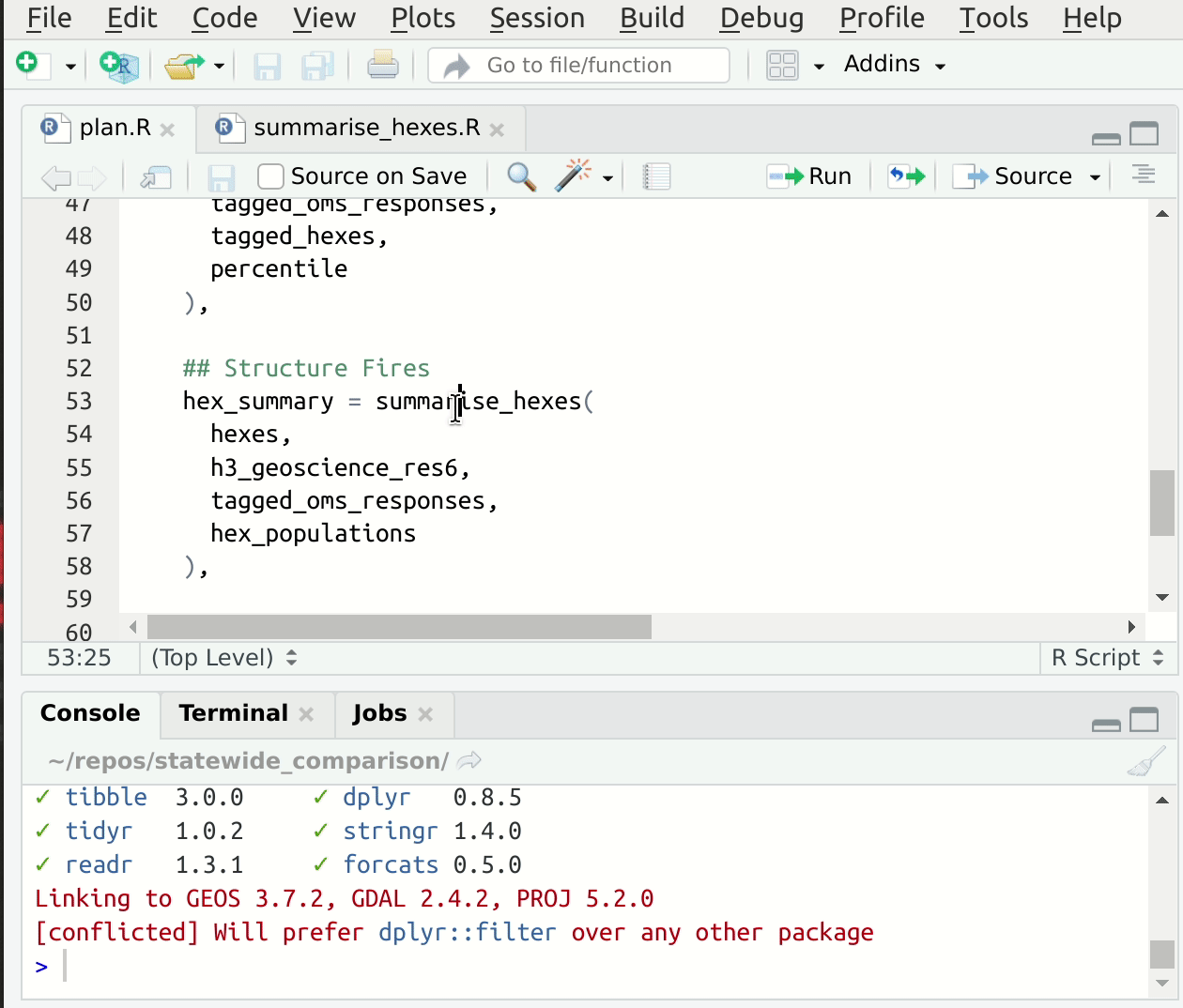 Jump to source, loadd targets at cursor, run code.